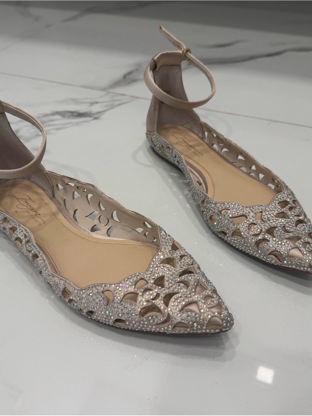 Vince Camuto Crystal Cutout Pointed Flats in Blush